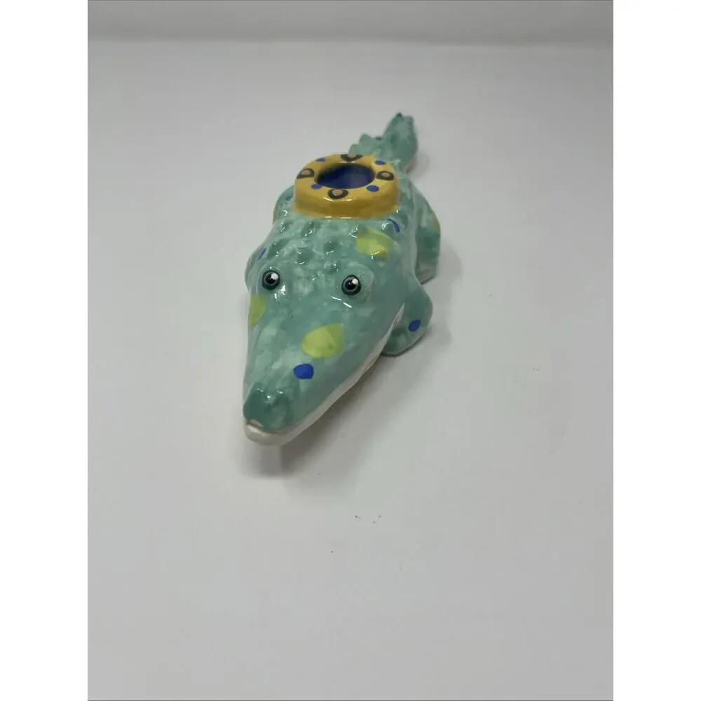 Art Pottery Crocodile Candle Incense Holder Whimsical Alligator Dana Simson